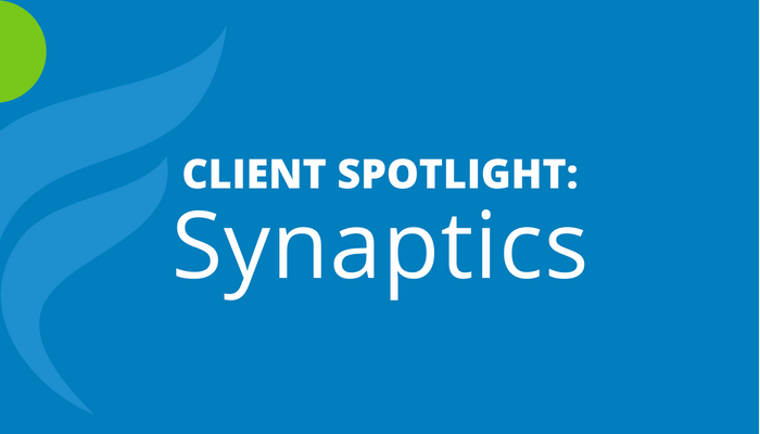 Text reads "Client Spotlight: Synaptics" over a blue background with the IncentFit logo