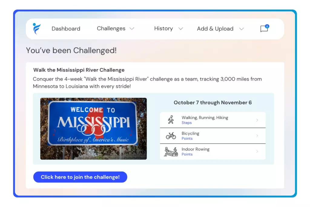join the Walk the Mississippi River challenge