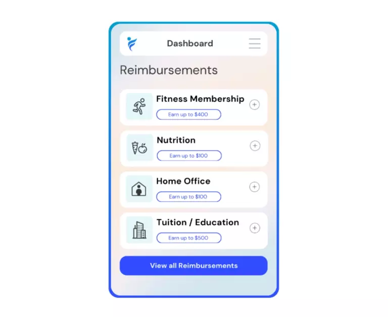 Employee view of reimbursement options on IncentFit